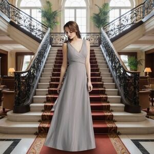 Thread by Dessy Collection Draped Wrap Maxi Dress w/Front, Caviar Gray, 10, NWT‎